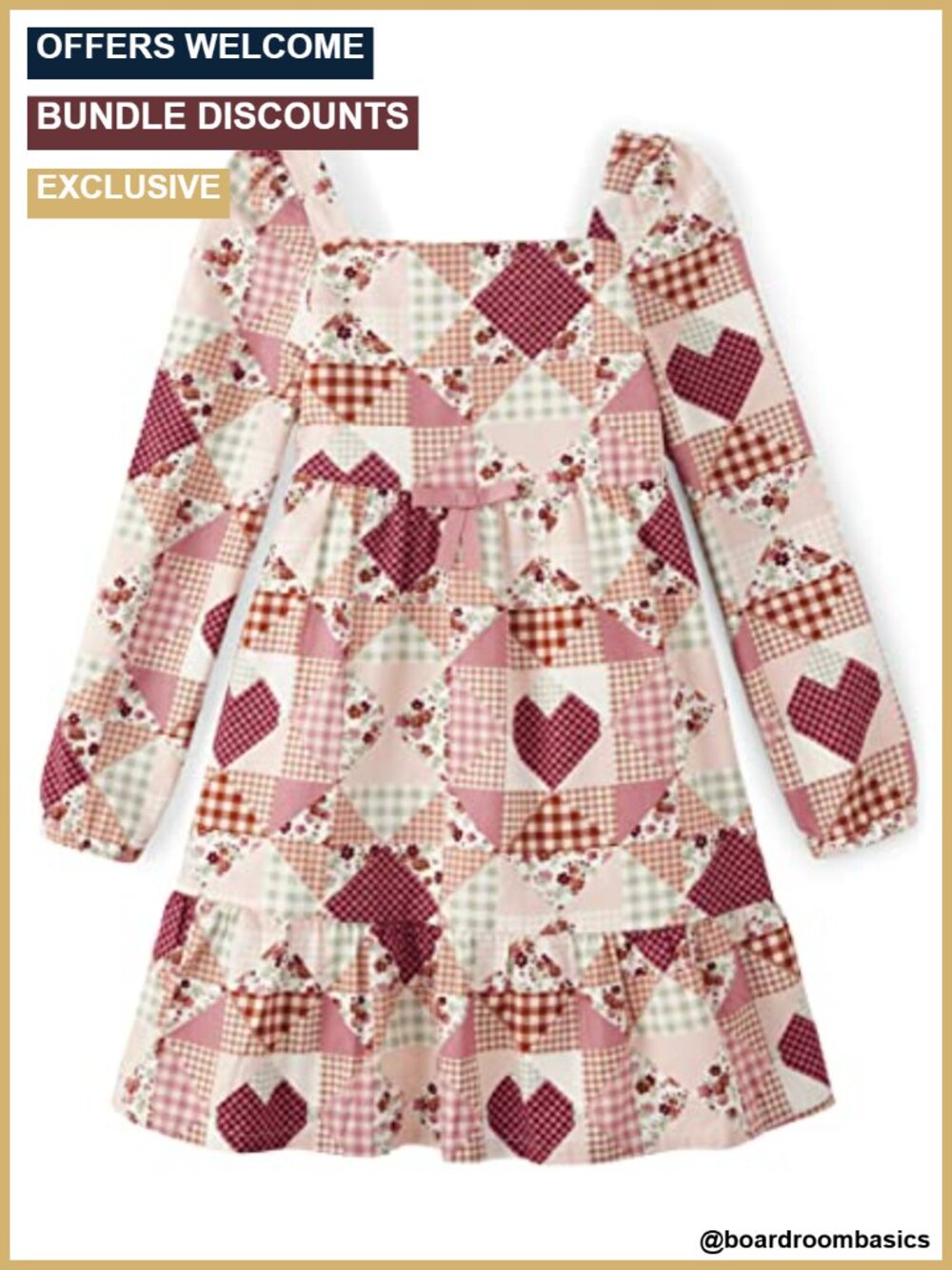 Girls Toddler Long Sleeve Tiered Dress 100% Cotton Twill